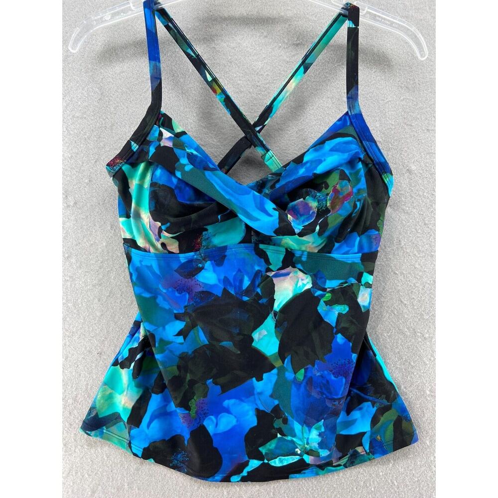 Athleta Tank Tops Sz 34D DD Blue Black Crossback Pads Gym Yoga Running